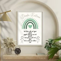 Danksagungskarten|DekowerkSeeger Abschiedsgeschenk Erzieherin personalisiert Herz grün | Poster Urkunde | Geschenk Kindergarten Danke Regenbogen