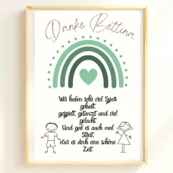 Danksagungskarten|DekowerkSeeger Abschiedsgeschenk Erzieherin personalisiert Herz grün | Poster Urkunde | Geschenk Kindergarten Danke Regenbogen