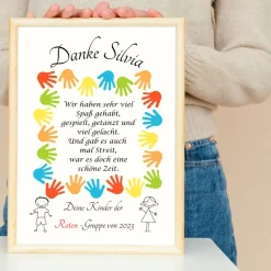 Clearance Abschiedsgeschenk Erzieherin personalisiert Hände bunt | Poster Urkunde | Geschenk Kindergarten Danke Kinder Danksagungskarten