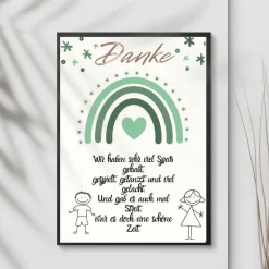 Online Abschiedsgeschenk Erzieherin Danke Regenbogen grün | Poster Urkunde | Geschenk Kindergarten Erzieher Kinder Danksagungskarten