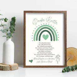 Abschiedsgeschenk Erzieherin personalisiert Herz grün | Poster Urkunde | Geschenk Kindergarten Danke Regenbogen Kinder Danksagungskarten