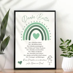 Abschiedsgeschenk Erzieherin personalisiert Herz grün | Poster Urkunde | Geschenk Kindergarten Danke Regenbogen Kinder Danksagungskarten