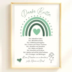 Abschiedsgeschenk Erzieherin personalisiert Herz grün | Poster Urkunde | Geschenk Kindergarten Danke Regenbogen Kinder Danksagungskarten
