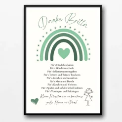 Abschiedsgeschenk Erzieherin personalisiert Herz grün | Poster Urkunde | Geschenk Kindergarten Danke Regenbogen Kinder Danksagungskarten