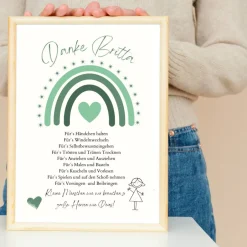 Abschiedsgeschenk Erzieherin personalisiert Herz grün | Poster Urkunde | Geschenk Kindergarten Danke Regenbogen Kinder Danksagungskarten