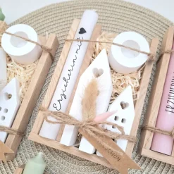 Abschiedsgeschenk Kindergarten KITA Erzieherin mit Herz Geschenkset Dankeschön Häuser / Lichthäuser Kerzenhalter Stern K Kinder Danksagungskarten