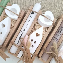 Danksagungskarten|Suanda Living Abschiedsgeschenk Kindergarten KITA Erzieherin mit Herz Geschenkset Dankeschön Haus / Lichthaus Kerzenhalter Herz Kerzen