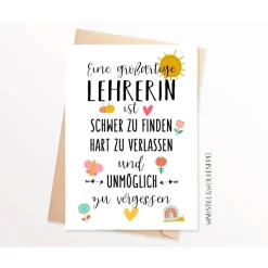 Abschiedskarte Lehrerin  Grundschule Schule Abschiedsgeschenk Karte Dankeskarte Danksagungskarten