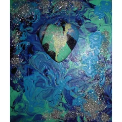 Acrylbild HERZ DES OZEANS Acrylmalerei Geschenk zu Valentinstag Muttertag abstraktes Herzbild Collage Kunst
