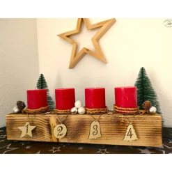 New Adventsbalken aus Holz mit weißen Kerzen und Glaskugeln/ Adventsgesteck / Adventsdeko Adventskränze
