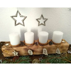 Clearance Adventsbalken aus Holz mit weißen Kerzen / Adventsgesteck / Adventsdeko Adventskränze