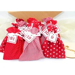 Adventskalender / Säckchen zum befüllen / Stoffsäckchen mit Zahlen rot weiß Adventskalender