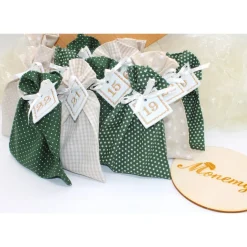 Adventskalender / Säckchen zum Befüllen / Stoffsäckchen mit Zahlen dunkelgrün beige Adventskalender