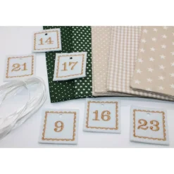 Adventskalender / Säckchen zum Befüllen / Stoffsäckchen mit Zahlen dunkelgrün beige Adventskalender