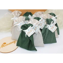Adventskalender / Säckchen zum Befüllen / Stoffsäckchen mit Zahlen dunkelgrün beige Adventskalender