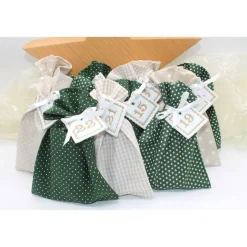 Adventskalender / Säckchen zum Befüllen / Stoffsäckchen mit Zahlen dunkelgrün beige Adventskalender