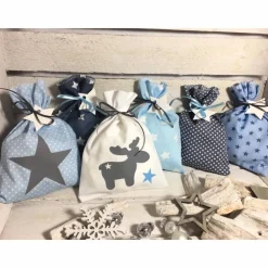 Adventskalender Elch blau grau Kalender Advent selber befüllen Säckchen Baumwolle Taschen Tüten Türchen Weihnachten Adventskalender