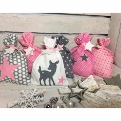 Adventskalender Reh rosa grau Kalender Advent selber befüllen Säckchen Baumwolle Taschen Tüten Türchen Weihnachten Adventskalender