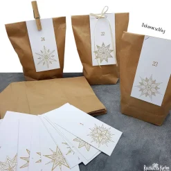 Best Adventskalender selber befüllen: 24 weiße Kraftpapiertüten & Mandala-Stern Zahlenanhänger Adventskalender