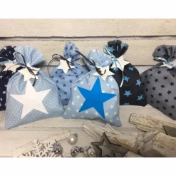 Adventskalender Stern blau Kalender Advent selber befüllen Säckchen Baumwolle Taschen Tüten Türchen Weihnachten Adventskalender