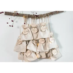 Clearance Adventskalender Zahlen Holz 1–24, rund Ø4,5 cm – Tannenbaum graviert, lasergeschnitten, wiederverwendbar Adventskalenderzahlen