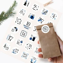 Sale Adventskalender Zahlenaufkleber *Christmas Blue* / 24 runde Aufkleber / ∅ 40 mm Adventskalenderzahlen