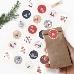 Adventskalender Zahlenaufkleber *Scandi Christmas* / 24 runde Aufkleber / ∅ 40 mm Adventskalenderzahlen
