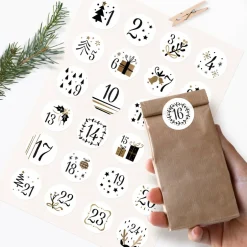Sale Adventskalender Zahlenaufkleber *Christmas Gold* / 24 runde Aufkleber / ∅ 40 mm Adventskalenderzahlen