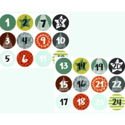Adventskalenderzahlen|bunt-mixx-DESIGN Adventskalenderzahlen 1-24, Sticker, Aufkleber, 4 cm Durchmesser, grün braun bunt, retro style