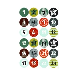 Adventskalenderzahlen|bunt-mixx-DESIGN Adventskalenderzahlen 1-24, Sticker, Aufkleber, 4 cm Durchmesser, grün braun bunt, retro style
