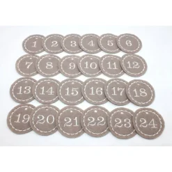 Outlet Adventskalenderzahlen taupe Filz rund bestickt / Zahlen Anhänger Adventskalender Adventskalenderzahlen