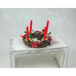 Sale Adventskranz aus Holz mit echten roten Kerzen im Kerzenhalter, gold, rot gehaltene Dekoration Adventskränze