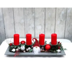 Adventskränze|DeinZuhause Adventskranz rot haltbar Adventsgesteck Tischdeko Weihnachtsdeko Wichtel