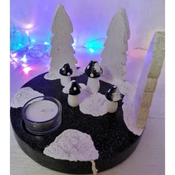 Clearance Adventskranz Tannen Pilze, schwarz, weiss Kerzen & Beleuchtung