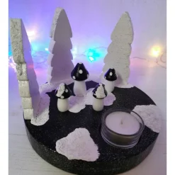 Clearance Adventskranz Tannen Pilze, schwarz, weiss Kerzen & Beleuchtung