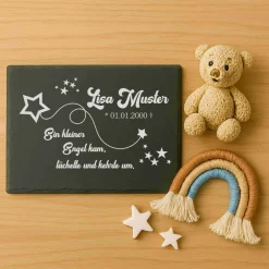 Sale Andenken an Sternenkinder – Schiefertafel mit Namen, Datum und süßen Motiven – Erinnerung für Zuhause oder Garten Gedenksteine