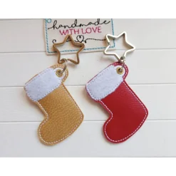 Best Anhänger Nikolausstiefel rot gold mit Stern veganes Kunstleder, Geldgeschenk Taschenbaumler Schlüsselanhänger USB Nikolausstiefel