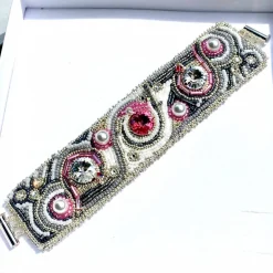 Best Armband handgestickt mit Kristallen und Glasperlen - Hochzeits-Schmuck Brautschmuck
