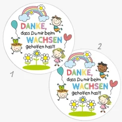 Aufkleber Kindergarten Abschied | Danke, dass Du mir beim Wachsen geholfen hast - Kinder mit Regenbogen Kinder Danksagungskarten