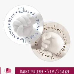 Babyaufkleber zur Geburt | Babyhand - personaliserbar mit Babyfoto Einladungskarten