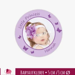 Einladungskarten|meinAufkleberladen Babyaufkleber zur Geburt | Schmetterlinge - personaliserbar mit Babyfoto