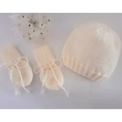 Clearance Babymütze und Handschuhe als Set oder einzeln bestellbar - naturweiss, handgestrickt Geschenke