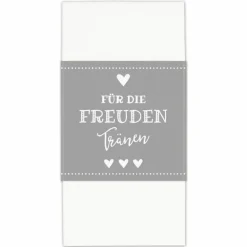 Outlet Banderolen Für die Freudentränen Grau-Weiß zweiseitig bedruckt mit Klebepunkt zum Verschließen - Hochzeit Taschentuch Papierbanderole Taschentuchhalter Hochzeitsdeko