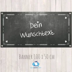 Banner Event 100 x 50 cm - personalisierbar | Tafeloptik mit Kreide Ornamenten - Herzlich Willkommen oder Wunschtext Hochzeitsdeko