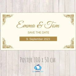 Clearance Banner Hochzeit 100 x 50 cm - personalisierbar | goldfarbene Ornamente - personalisierbar mit Wunschtext Hochzeitsdeko
