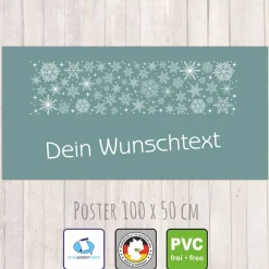 Discount Banner Winterzeit 100 x 50 cm - personalisierbar | weiße Schneesterne - personalisierbar mit Wunschtext Weihnachtsdeko