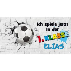 Discount Banner zur Einschulung - 100 x 50 cm | Fußball - Ich spiele jetzt in der 1. Klasse Kinder Einschulung
