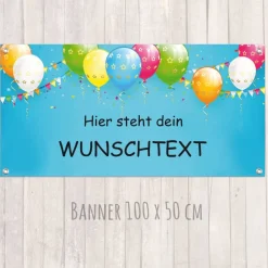 Banner zur Einschulung - Kinderparty - Jubiläum 100 x 50 cm | Bunte Luftballons - blau Kinder Einschulung