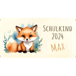 Discount Banner zur Einschulung 100 x 50 cm  | Schulkind - Fuchs Aquarell-Design Kinder Einschulung
