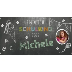 Best Banner zur Einschulung 100 x 50 cm - mit Foto personalisierbar | Tafeloptik - Endlich Schulkind Kinder Einschulung